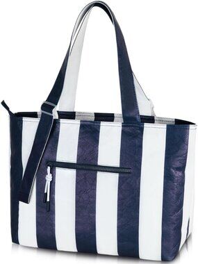 Women's Blue Stripes Pool Bags with Wet Compartment Lightweight Tote for Work